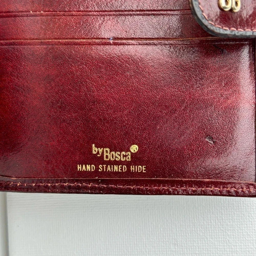 Bosca Bi-fold Wallet/ Red Hand stained hide